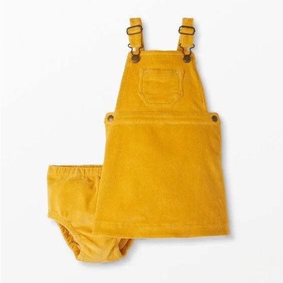 Hanna Anderson Yellow Stretch Corduroy Jumper Pocket Overall Dress Sz 2T - Picture 1 of 8